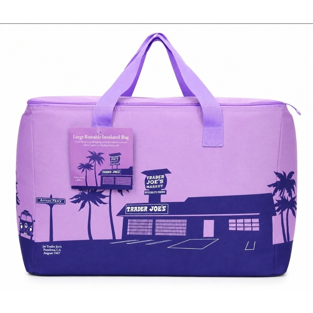 Trader Joe's NEW 8 Gallon Insulated Reusable Bag Purple Retro California